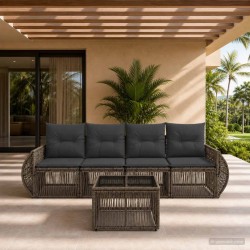 Ensemble de canapé de jardin 5 pcs Gris et Gris foncé polyrotin 645122645122