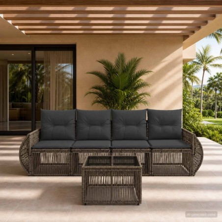 Ensemble de canapé de jardin 5 pcs Gris et Gris foncé polyrotin 645122645122