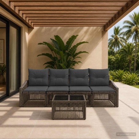 Ensemble de canapé de jardin 5 pcs Gris polyrotin 645125645125