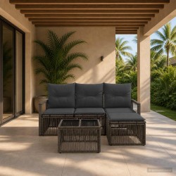 Ensemble de canapé de jardin 5 pcs Gris polyrotin 645126645126