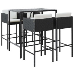Ensemble de bar de jardin 5 pcs avec coussins noir poly rotin 645134645134