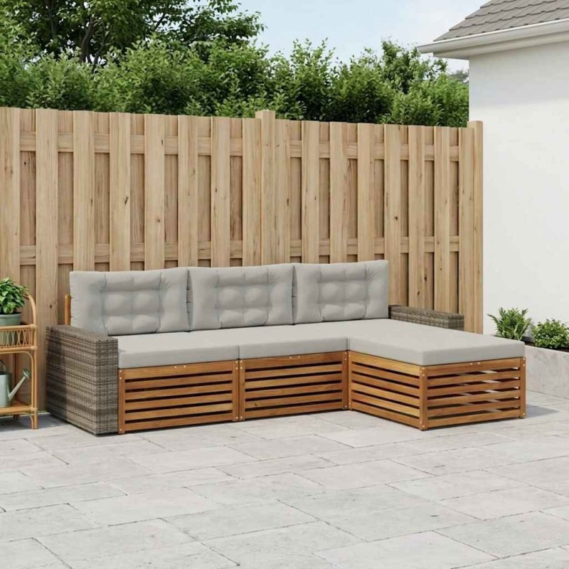 Ensemble de canapés d'extérieur 4 pcs Naturel et gris clair 645153645153