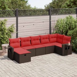 Salon de jardin avec coussins 7 pcs marron résine tressée 645155645155