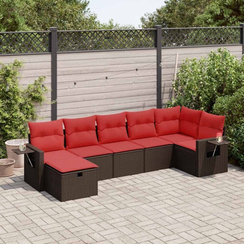 Salon de jardin avec coussins 7 pcs marron résine tressée 645155645155