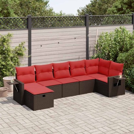Salon de jardin avec coussins 7 pcs marron résine tressée 645155645155