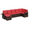 Salon de jardin avec coussins 7 pcs marron résine tressée 645155645155