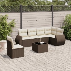 Salon de jardin avec coussins 7 pcs marron résine tressée 645156645156