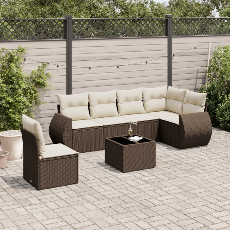 Salon de jardin avec coussins 7 pcs marron résine tressée 645156645156