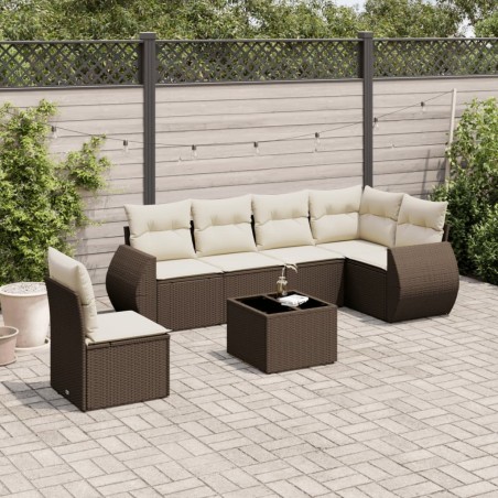 Salon de jardin avec coussins 7 pcs marron résine tressée 645156645156