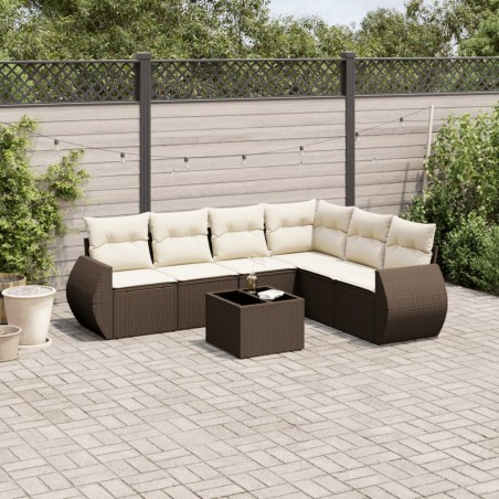 Salon de jardin avec coussins 7 pcs marron résine tressée 645162645162