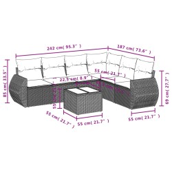 Salon de jardin avec coussins 7 pcs marron résine tressée 645162645162