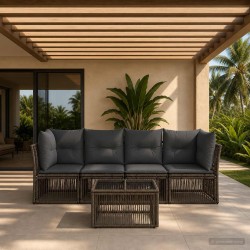 Ensemble de canapé de jardin 5 pcs Gris polyrotin 645175645175