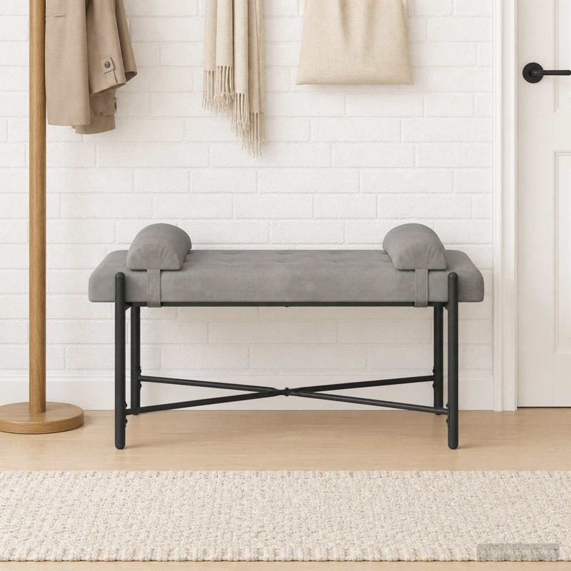 Banc capitonné à boutons avec coussins Gris clair Velours 645181645181