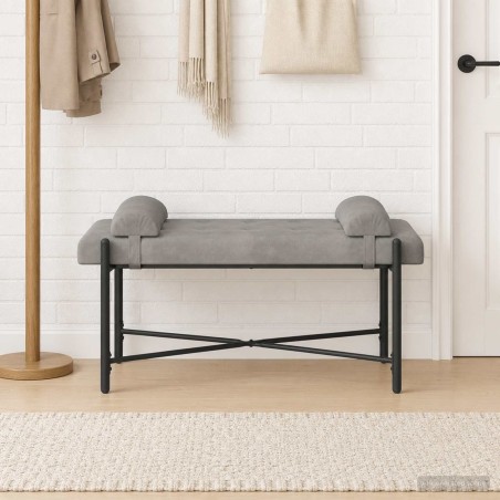 Banc capitonné à boutons avec coussins Gris clair Velours 645181645181
