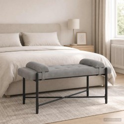 Banc capitonné à boutons avec coussins Gris clair Velours 645181645181