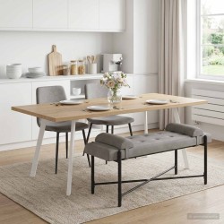 Banc capitonné à boutons avec coussins Gris clair Velours 645181645181