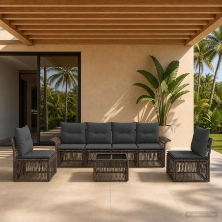Ensemble de canapé de jardin 7 pcs Gris polyrotin 645183645183