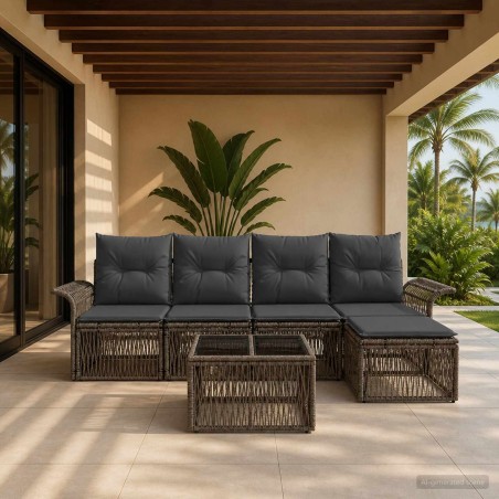 Ensemble de canapé de jardin 6 pcs Gris polyrotin 645184645184