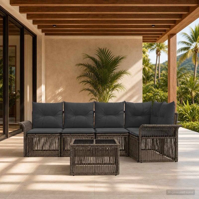 Ensemble de canapé de jardin 6 pcs Gris polyrotin 645187645187