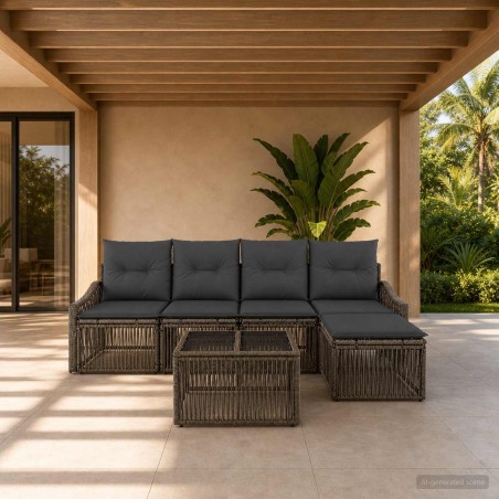 Ensemble de canapé de jardin 6 pcs Gris polyrotin 645188645188