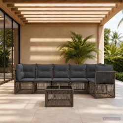 Ensemble de canapé de jardin 7 pcs Gris polyrotin 645189645189