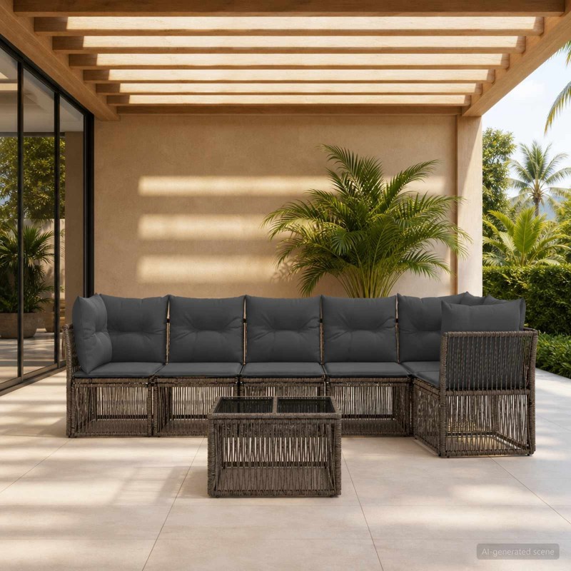 Ensemble de canapé de jardin 7 pcs Gris polyrotin 645189645189