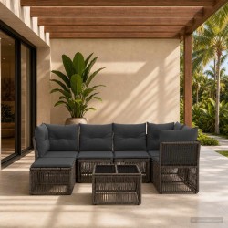 Ensemble de canapé de jardin 7 pcs Gris polyrotin 645194645194