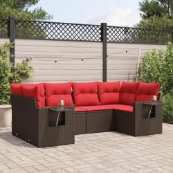 Ensemble de canapé de jardin 6 pcs avec coussins marron résine tressée 645197645197