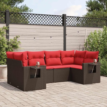 Ensemble de canapé de jardin 6 pcs avec coussins marron résine tressée 645197645197