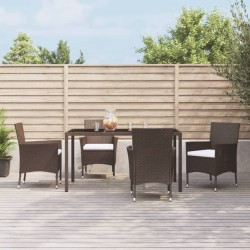 Ensemble à manger de jardin 5 pcs et coussins marron poly rotin 645224645224