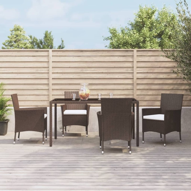 Ensemble à manger de jardin 5 pcs et coussins marron poly rotin 645224645224