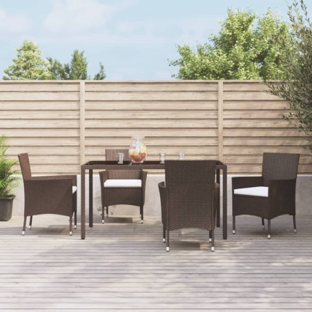 Ensemble à manger de jardin 5 pcs et coussins marron poly rotin 645224645224