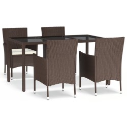 Ensemble à manger de jardin 5 pcs et coussins marron poly rotin 645224645224