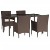 Ensemble à manger de jardin 5 pcs et coussins marron poly rotin 645224645224