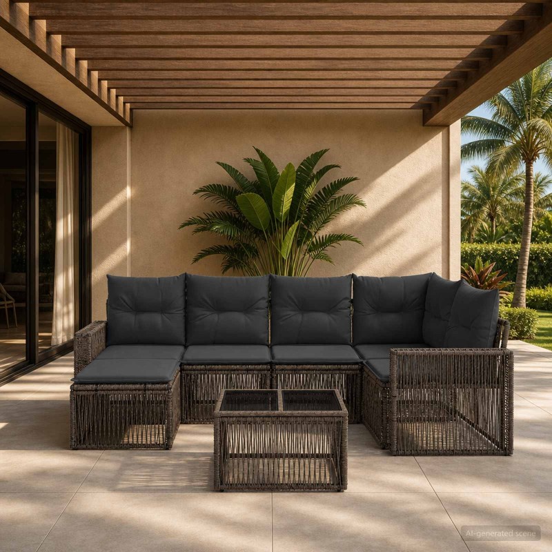 Ensemble de canapé de jardin 7 pcs Gris et Gris foncé polyrotin 645238645238