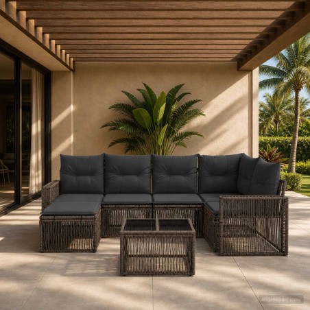 Ensemble de canapé de jardin 7 pcs Gris et Gris foncé polyrotin 645238645238
