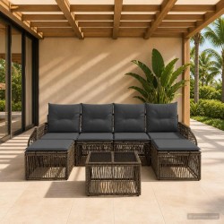 Ensemble de canapé de jardin 7 pcs Gris et Gris foncé polyrotin 645241645241