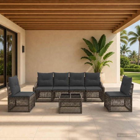 Ensemble de canapé de jardin 7 pcs Gris polyrotin 645243645243