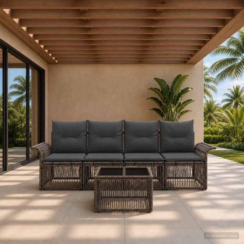 Ensemble de canapé de jardin 5 pcs Gris polyrotin 645244645244