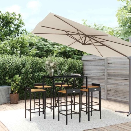 Ensemble de bar jardin 7 pcs noir poly rotin/bois massif acacia 645246645246