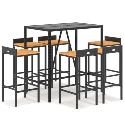 Ensemble de bar jardin 7 pcs noir poly rotin/bois massif acacia 645246645246