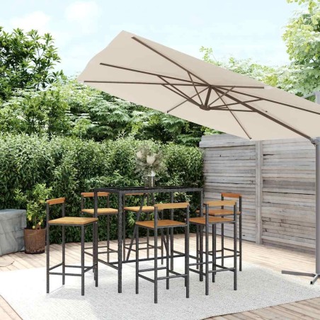 Ensemble de bar jardin 7 pcs noir poly rotin/bois massif acacia 645248645248