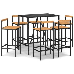 Ensemble de bar jardin 7 pcs noir poly rotin/bois massif acacia 645248645248