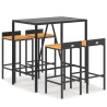 Ensemble de bar jardin 5 pcs noir poly rotin/bois massif acacia 645249645249