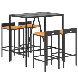 Ensemble de bar jardin 5 pcs noir poly rotin/bois massif acacia 645249645249