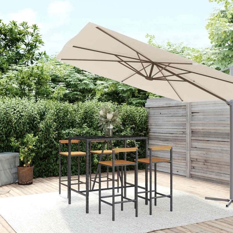 Ensemble de bar jardin 5 pcs noir poly rotin/bois massif acacia 645250645250