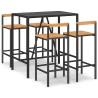 Ensemble de bar jardin 5 pcs noir poly rotin/bois massif acacia 645250645250