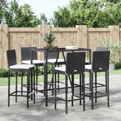 Ensemble de bar de jardin 7 pcs avec coussins noir poly rotin 645253645253