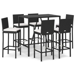 Ensemble de bar de jardin 7 pcs avec coussins noir poly rotin 645253645253