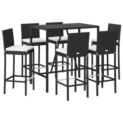 Ensemble de bar de jardin 7 pcs avec coussins noir poly rotin 645253645253